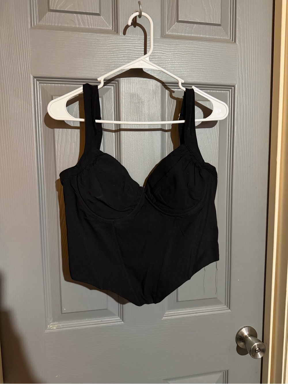 Black Corset Crop Top Wide Straps Underwire Zip Back Pointed Hem XL